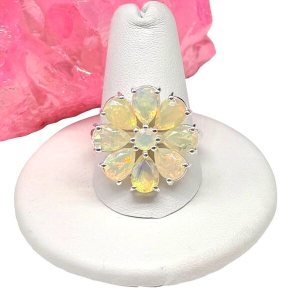 unbranded Jewelry - Ethiopian Fire Opal Flower Ring Solid 925 Sterling Silver Size 10